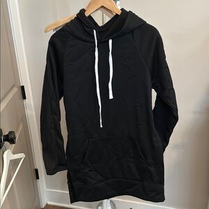 Black Tunic Hoodie with White Drawstrings